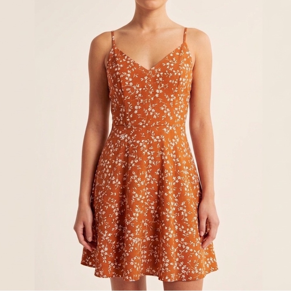 nine britton Rust Orange Floral Sundress with Crisscross Straps